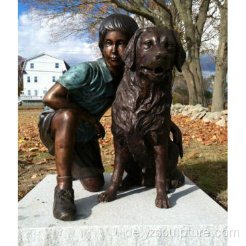 Bronze Boy und Hund Statue zum Verkauf